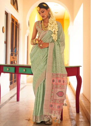 Sea Green Woven Party Contemporary Saree