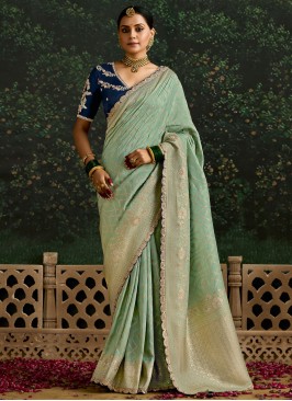 Sea Green Zari Wedding Trendy Saree