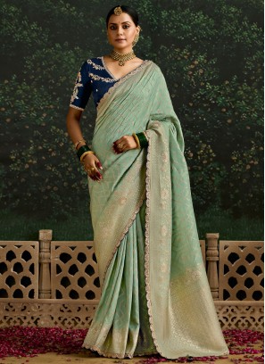 Sea Green Zari Wedding Trendy Saree