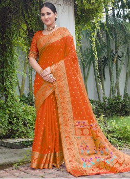 Sensational Orange Designer Saree