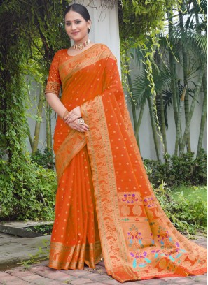 Sensational Orange Designer Saree