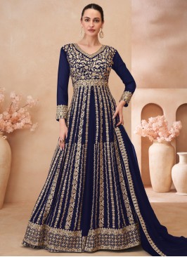 Sensible Georgette Navy Blue Zari Readymade Lehenga Choli