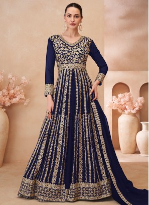 Sensible Georgette Navy Blue Zari Readymade Lehenga Choli