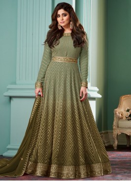 Sequins Georgette Readymade Gown in Green and Sea Green