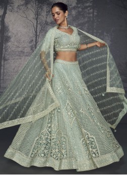 Sequins Net Readymade Lehenga Choli in Aqua Blue