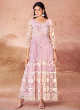 Sequins Net Trendy Gown in Pink