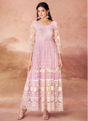 Sequins Net Trendy Gown in Pink