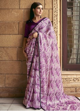 Sequins Satin Silk Contemporary Saree in Purple