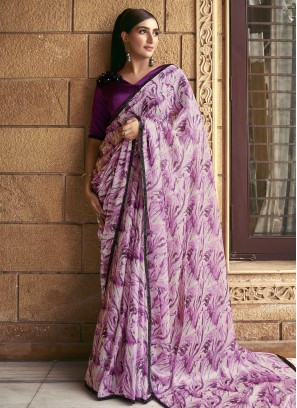 Sequins Satin Silk Contemporary Saree in Purple