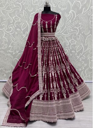 Sequins Satin Trendy Lehenga Choli in Purple and Rani