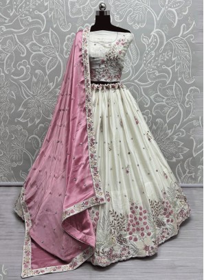 Sequins Silk Designer Lehenga Choli in White