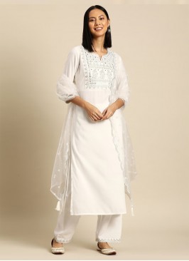 Sequins Viscose Readymade Anarkali Suit in Off Whi