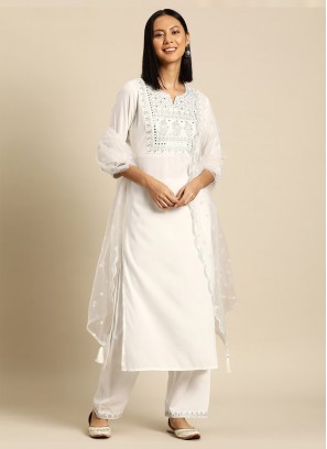 Sequins Viscose Readymade Anarkali Suit in Off White