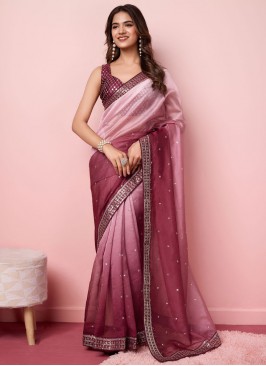 Shaded Saree Border Organza in Burgundy