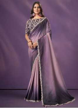 Shaded Saree Embroidered Crepe Silk in Purple