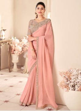 Shimmer Georgette Contemporary Saree in Peach