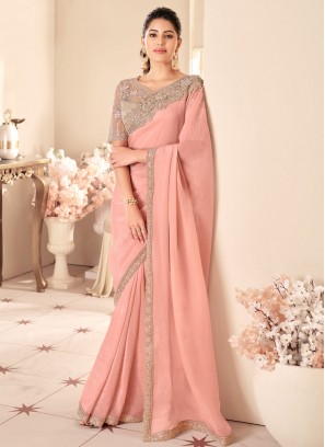 Shimmer Georgette Contemporary Saree in Peach