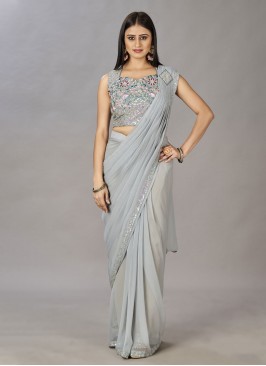 Shimmer Georgette Contemporary Style Saree in Grey