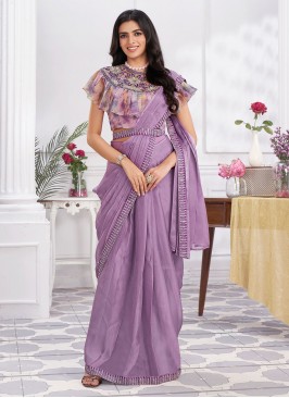 Shimmer Georgette Pink Embroidered Traditional Saree