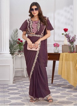 Shimmer Georgette Wine Sequins Classic Saree