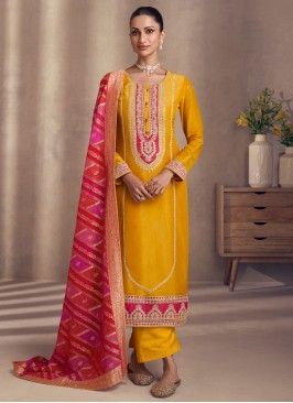 Shimmer Yellow Zari Designer Salwar Kameez