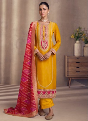 Shimmer Yellow Zari Designer Salwar Kameez