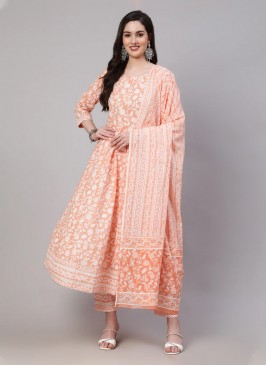 Sightly Cotton Printed Peach Designer Salwar Kameez