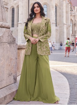 Sightly Embroidered Silk Green Readymade Salwar Suit