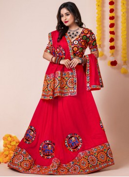 Sightly Lace Rayon Red Designer Lehenga Choli