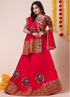 Sightly Lace Rayon Red Designer Lehenga Choli