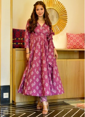 Sightly Pink Digital Printed Cotton Silk Flaired Gown