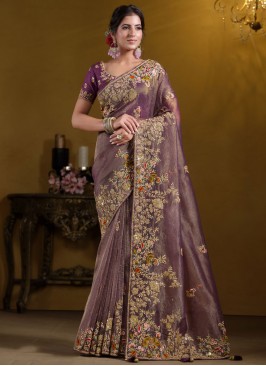 Sightly Purple Sequins Traditional Saree