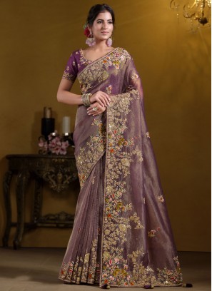 Sightly Purple Sequins Traditional Saree