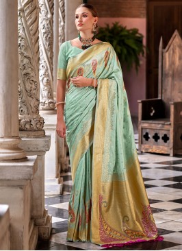 Silk Aqua Blue Weaving Designer Saree