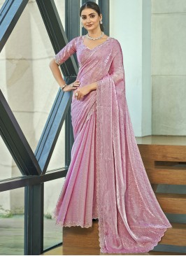 Silk Blend Beads Pink Classic Saree