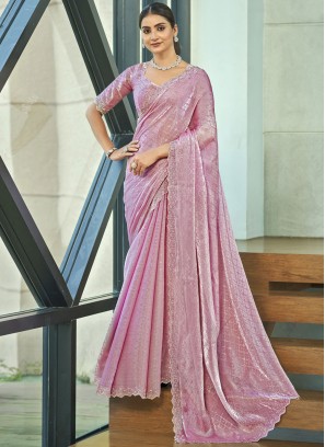 Silk Blend Beads Pink Classic Saree