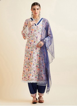 Silk Blend Printed Designer Salwar Suit in Cream