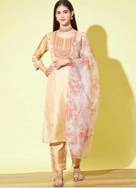 Silk Blend Salwar Suit in Beige