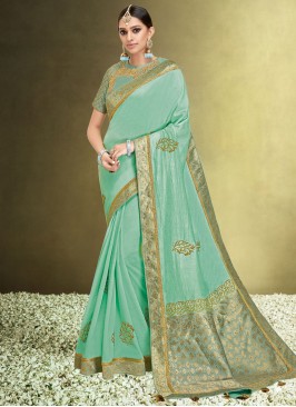 Silk Border Aqua Blue Contemporary Saree