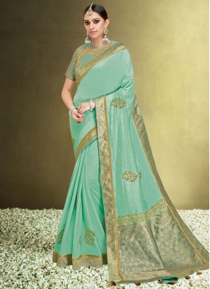 Silk Border Aqua Blue Contemporary Saree