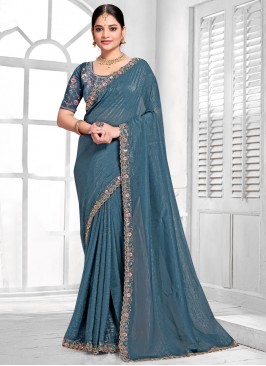 Silk Contemporary Classic Saree in Morpeach  and Teal