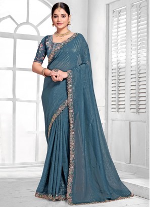 Silk Contemporary Classic Saree in Morpeach  and Teal