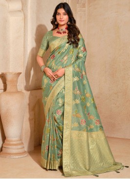 Silk Contemporary Saree in Teal