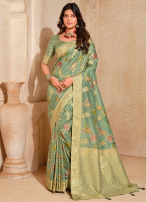 Silk Contemporary Saree in Teal