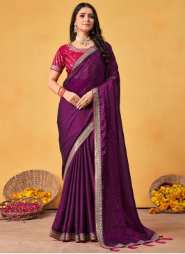 Silk Crystal Purple Classic Saree