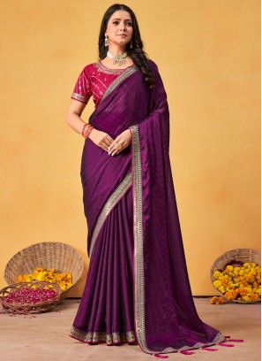 Silk Crystal Purple Classic Saree