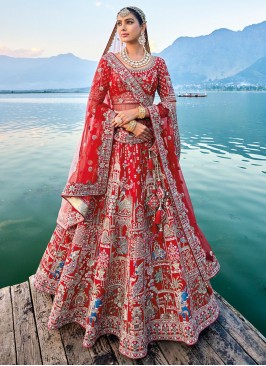 Silk Designer A Line Lehenga Choli in Red