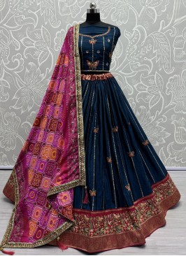 Silk Designer Lehenga Choli in Navy Blue