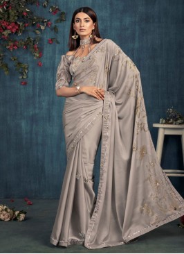 Silk Digital Print Traditional Saree in Silver