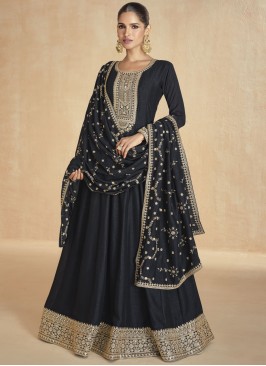 Silk Embroidered Black Designer Gown